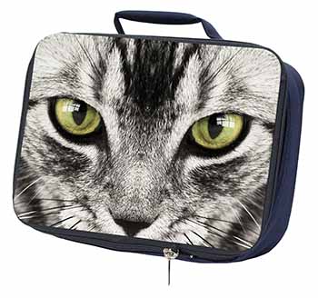 Silver Tabby Cat Face Navy Insulated School Lunch Box/Picnic Bag