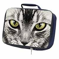 Silver Tabby Cat Face Navy Insulated School Lunch Box/Picnic Bag
