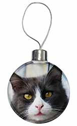 Pretty Black and White Cat Christmas Bauble