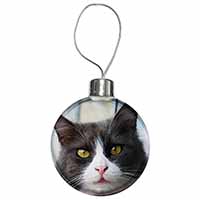 Pretty Black and White Cat Christmas Bauble