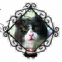 Pretty Black and White Cat Wrought Iron Wall Art Candle Holder