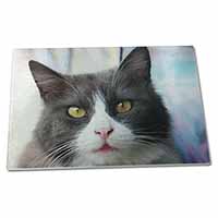 Large Glass Cutting Chopping Board Pretty Black and White Cat