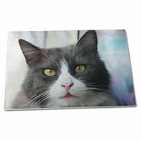 Large Glass Cutting Chopping Board Pretty Black and White Cat