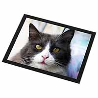 Pretty Black and White Cat Black Rim High Quality Glass Placemat