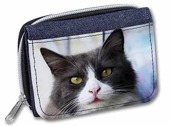 Pretty Black and White Cat Unisex Denim Purse Wallet