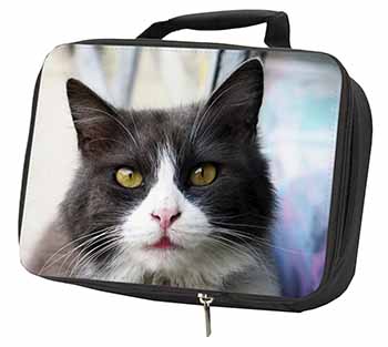 Pretty Black and White Cat Black Insulated School Lunch Box/Picnic Bag