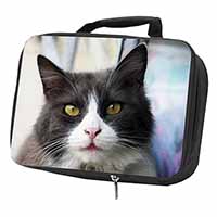Pretty Black and White Cat Black Insulated School Lunch Box/Picnic Bag