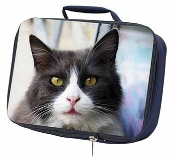 Pretty Black and White Cat Navy Insulated School Lunch Box/Picnic Bag