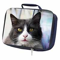 Pretty Black and White Cat Navy Insulated School Lunch Box/Picnic Bag