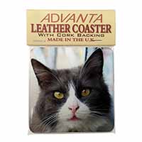 Pretty Black and White Cat Single Leather Photo Coaster