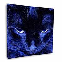 Black Cat Face in Blue Light 12"x12" Canvas Wall Art Picture Print - Advanta Gro