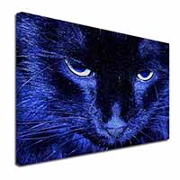 Black Cat Face in Blue Light X-Large 30"x20" Canvas Wall Art Print
