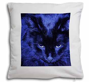 Black Cat Face in Blue Light Soft White Velvet Feel Scatter Cushion