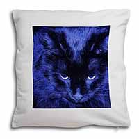 Black Cat Face in Blue Light Soft White Velvet Feel Scatter Cushion - Advanta Gr