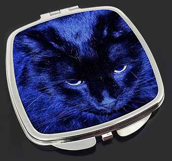 Black Cat Face in Blue Light Make-Up Compact Mirror