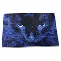 Black Cat Face in Blue Light Large Glass Cutting Chopping Board - Advanta Group®