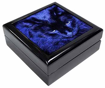 Black Cat Face in Blue Light Keepsake/Jewellery Box