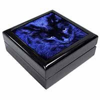 Black Cat Face in Blue Light Keepsake/Jewellery Box