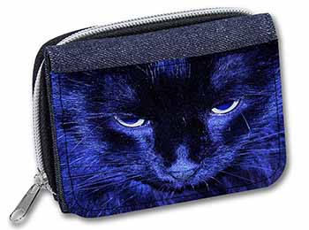 Black Cat Face in Blue Light Unisex Denim Purse Wallet - Advanta Group®