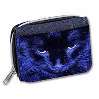 Black Cat Face in Blue Light Unisex Denim Purse Wallet