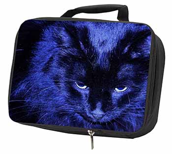 Black Cat Face in Blue Light Black Insulated School Lunch Box/Picnic Bag