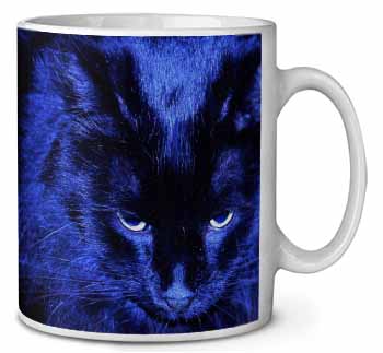 Black Cat Face in Blue Light Ceramic Coffee Mug/Tea Cup