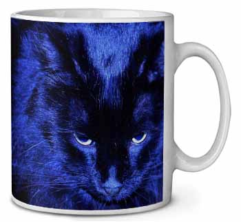 Black Cat Face in Blue Light Ceramic 10oz Coffee Mug/Tea Cup