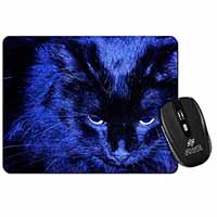 Black Cat Face in Blue Light Computer Mouse Mat