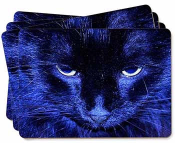 Black Cat Face in Blue Light Picture Placemats in Gift Box - Advanta Group®