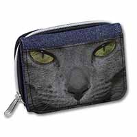Grey Cats Face Close-Up Unisex Denim Purse Wallet