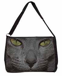 Grey Cats Face Close-Up Large Black Laptop Shoulder Bag School/College