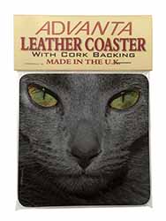 Grey Cats Face Close-Up Single Leather Photo Coaster
