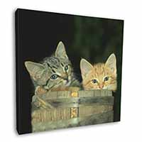 Kittens in Beer Barrel Square Canvas 12"x12" Wall Art Picture Print