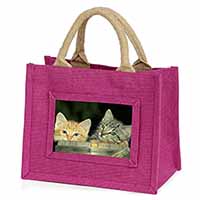 Kittens in Beer Barrel Little Girls Small Pink Jute Shopping Bag