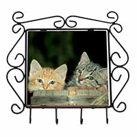 Kittens in Beer Barrel Wrought Iron Key Holder Hooks