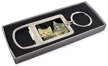 Kittens in Beer Barrel Chrome Metal Bottle Opener Keyring in Box