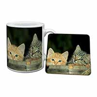 Kittens in Beer Barrel Mug and Coaster Set
