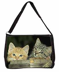 Kittens in Beer Barrel Large Black Laptop Shoulder Bag School/College