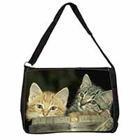 Kittens in Beer Barrel Large Black Laptop Shoulder Bag School/College