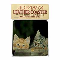Kittens in Beer Barrel Single Leather Photo Coaster