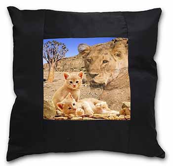 Fantasy Spirit Lion Watch on Ginger Kittens Black Satin Feel Scatter Cushion