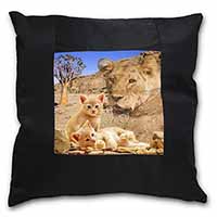 Fantasy Spirit Lion Watch on Ginger Kittens Black Satin Feel Scatter Cushion