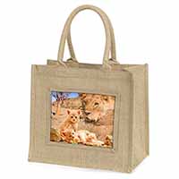 Fantasy Spirit Lion Watch on Ginger Kittens Natural/Beige Jute Large Shopping Ba