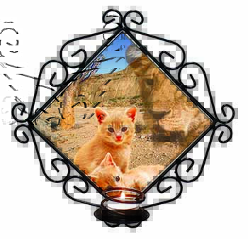 Fantasy Spirit Lion Watch on Ginger Kittens Wrought Iron Wall Art Candle Holder