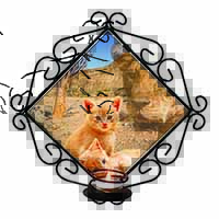 Fantasy Spirit Lion Watch on Ginger Kittens Wrought Iron Wall Art Candle Holder
