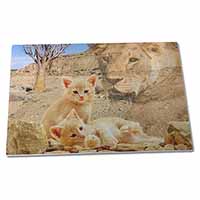 Large Glass Cutting Chopping Board Fantasy Spirit Lion Watch on Ginger Kittens