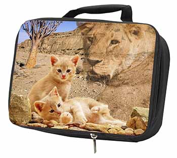 Fantasy Spirit Lion Watch on Ginger Kittens Black Insulated School Lunch Box/Pic