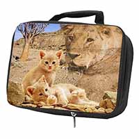 Fantasy Spirit Lion Watch on Ginger Kittens Black Insulated School Lunch Box/Pic