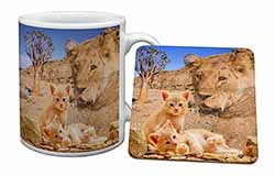 Fantasy Spirit Lion Watch on Ginger Kittens Mug and Coaster Set