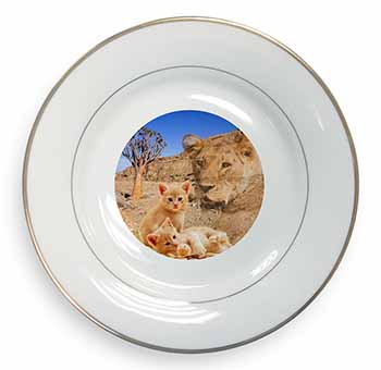 Fantasy Spirit Lion Watch on Ginger Kittens Gold Rim Plate Printed Full Colour i